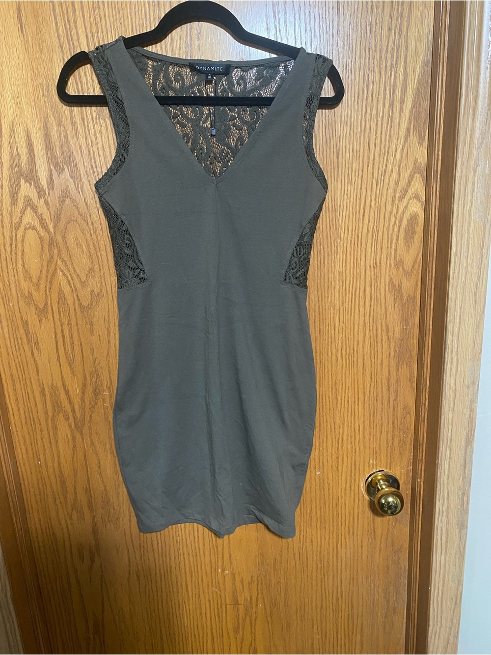 Dynamite Olive Green Lace-Trim Mini Dress